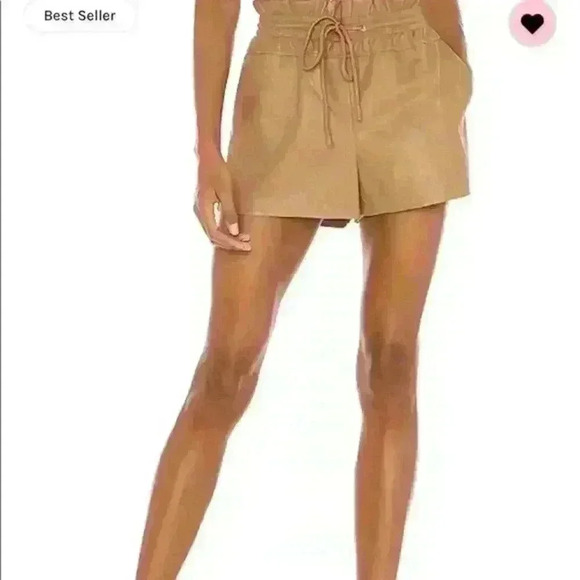 New! Philanthropy Tan Faux Leather Drawstring Shorts Size Large - Picture 1 of 5